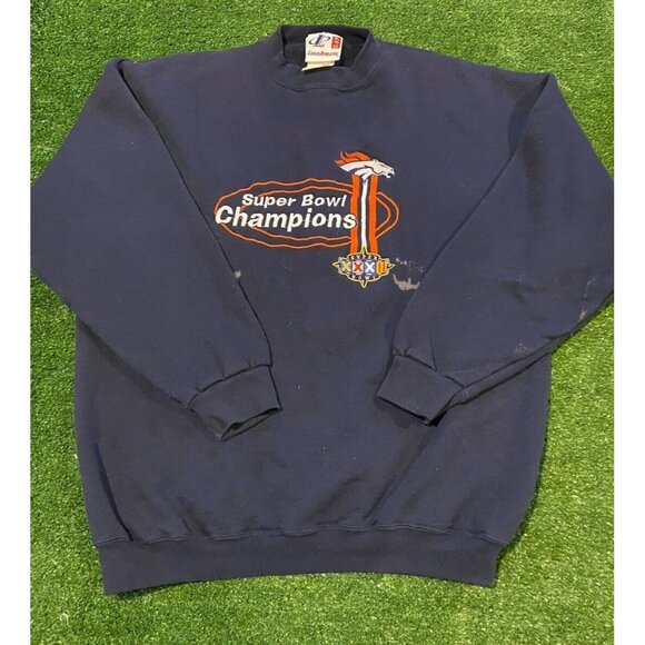 Vintage Denver Broncos sweatshirt mens extra large crew neck blue Super Bowl X - Picture 6 of 12